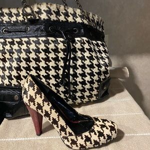 Houndstooth Calf Hair Large Shoulder Bag